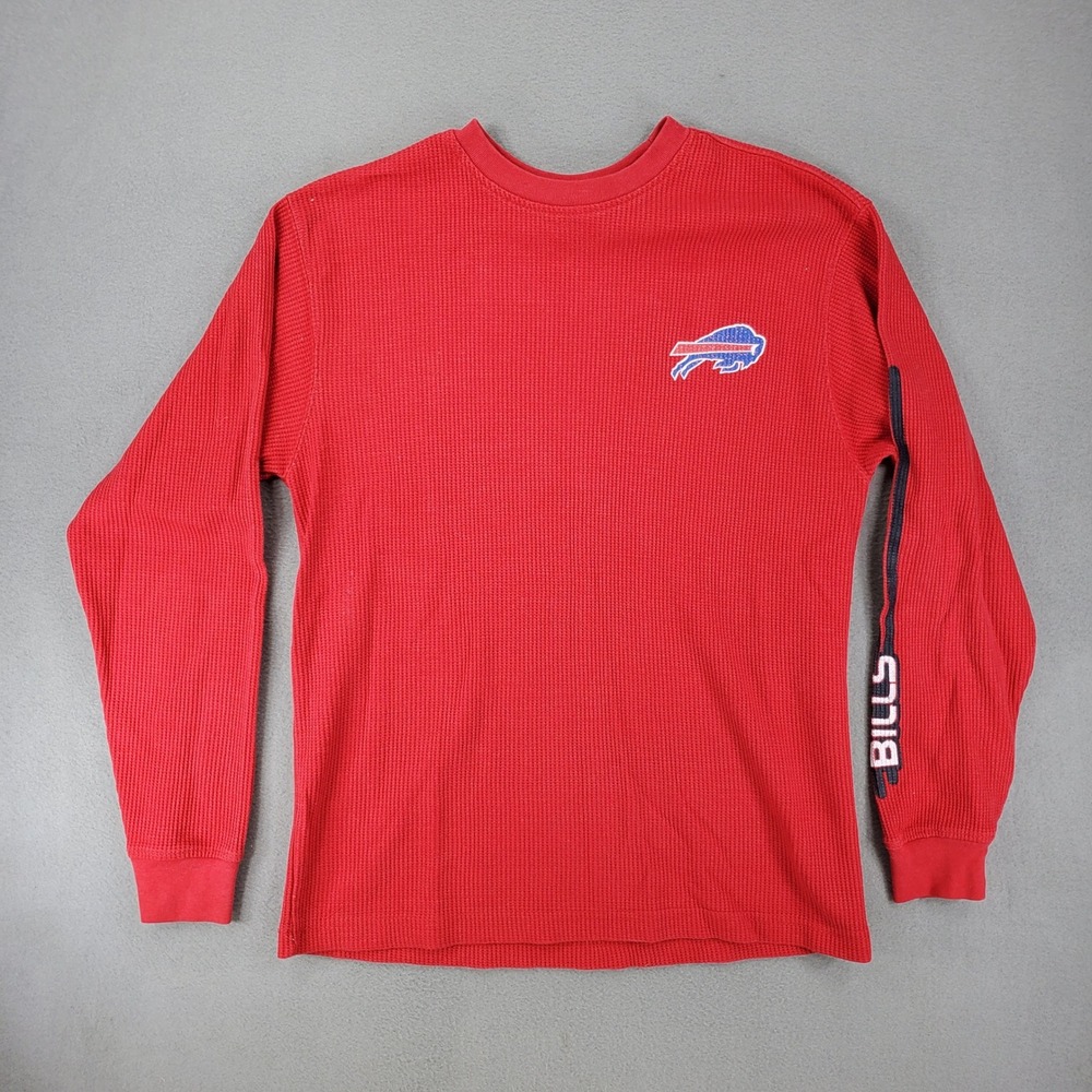 Vintage NFL Buffalo Bills Thermal Shirt Kids L 14/16 Red Waffle Knit L/Sleeve T